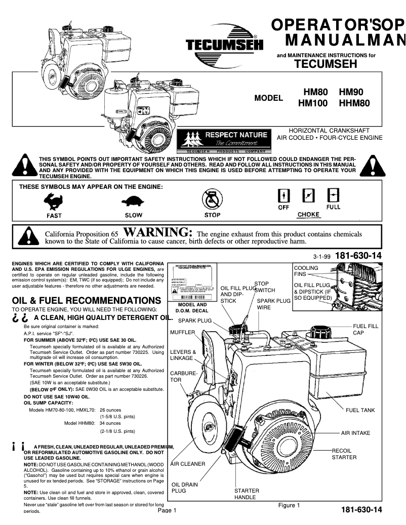 Page 1 de la notice Manuel utilisateur Tecumseh HM90