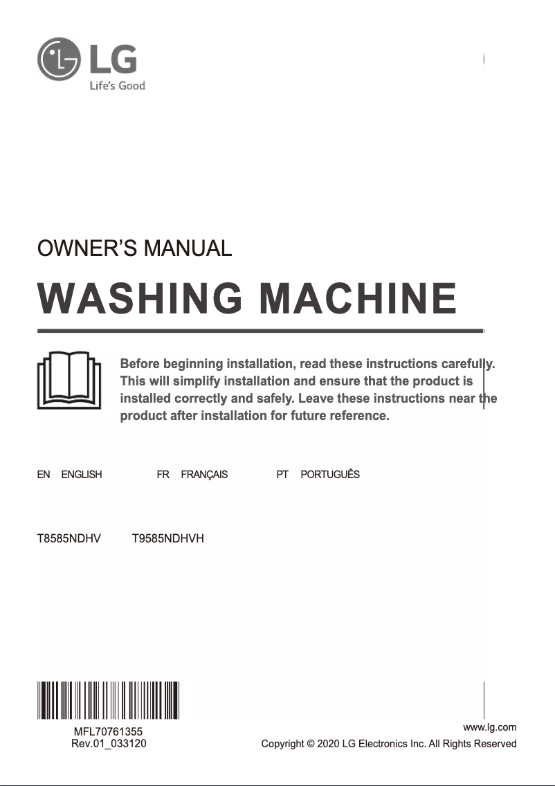 Page 1 de la notice Manuel utilisateur LG T8585NDHV