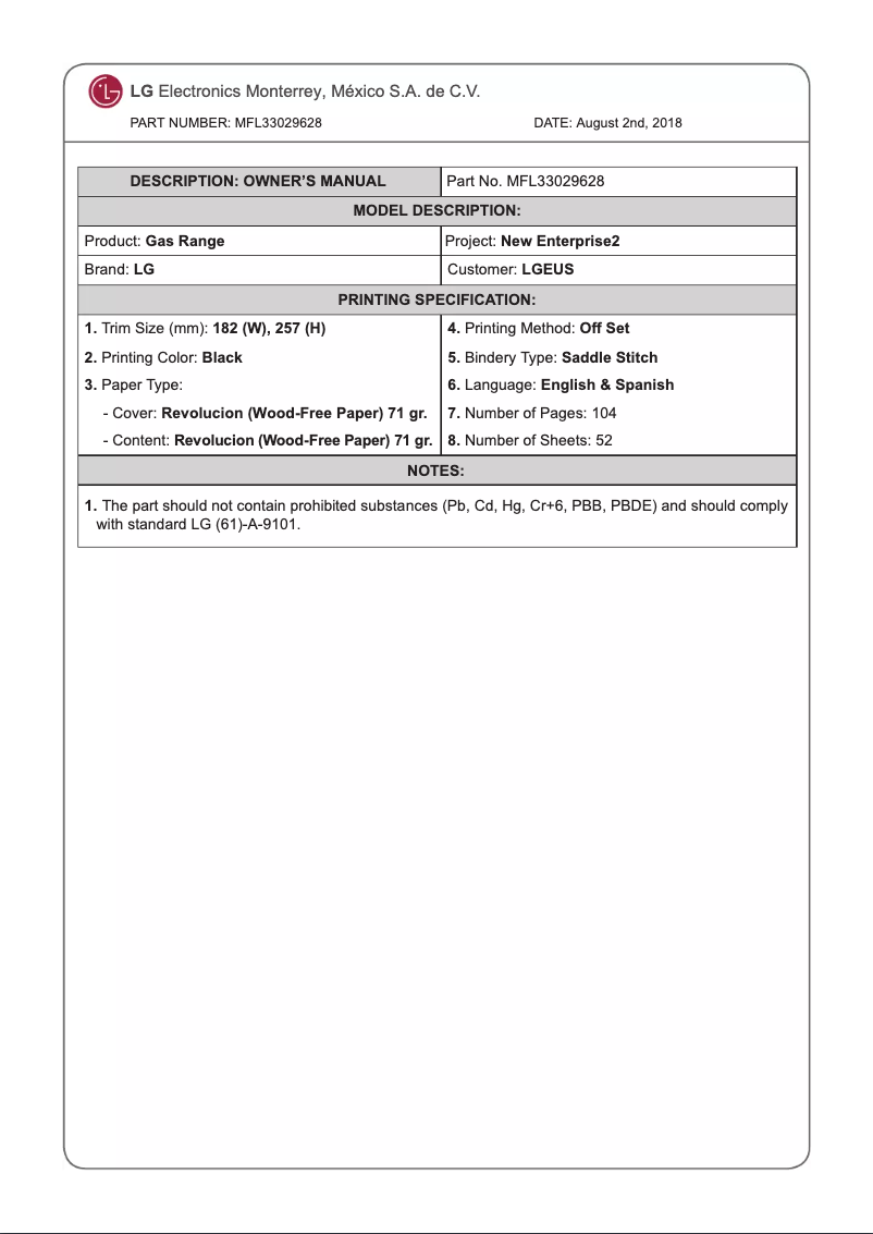 Page 1 de la notice Manuel utilisateur LG LRG3194ST