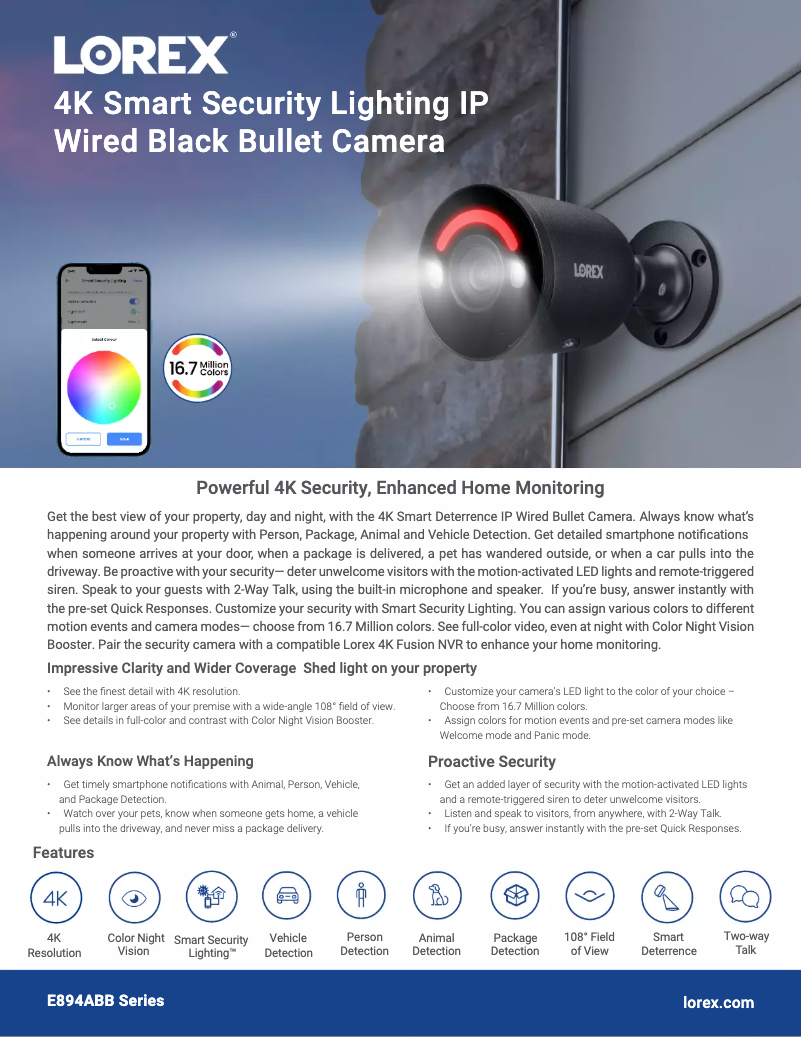 Page 1 de la notice Fiche technique Lorex E894AB-E