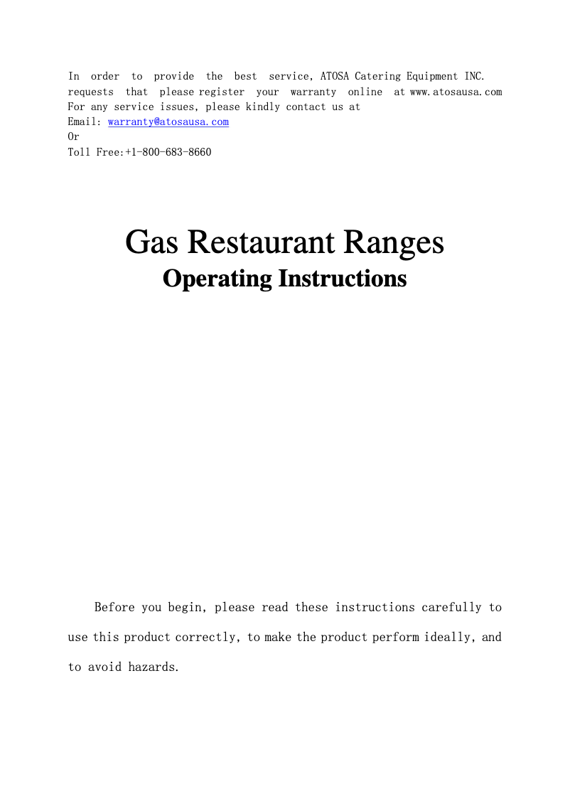 Page n°1 - Manuel utilisateur Atosa AGR-6B