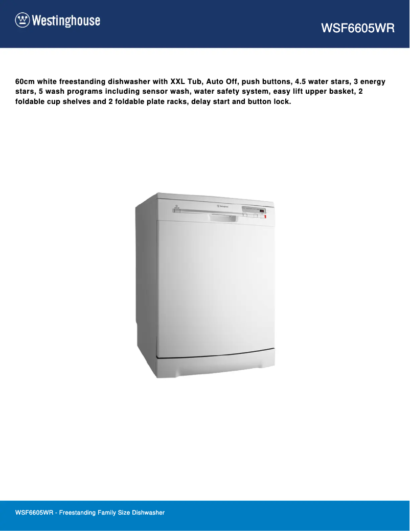 Page n°1 - Fiche technique Westinghouse WSF6605WR