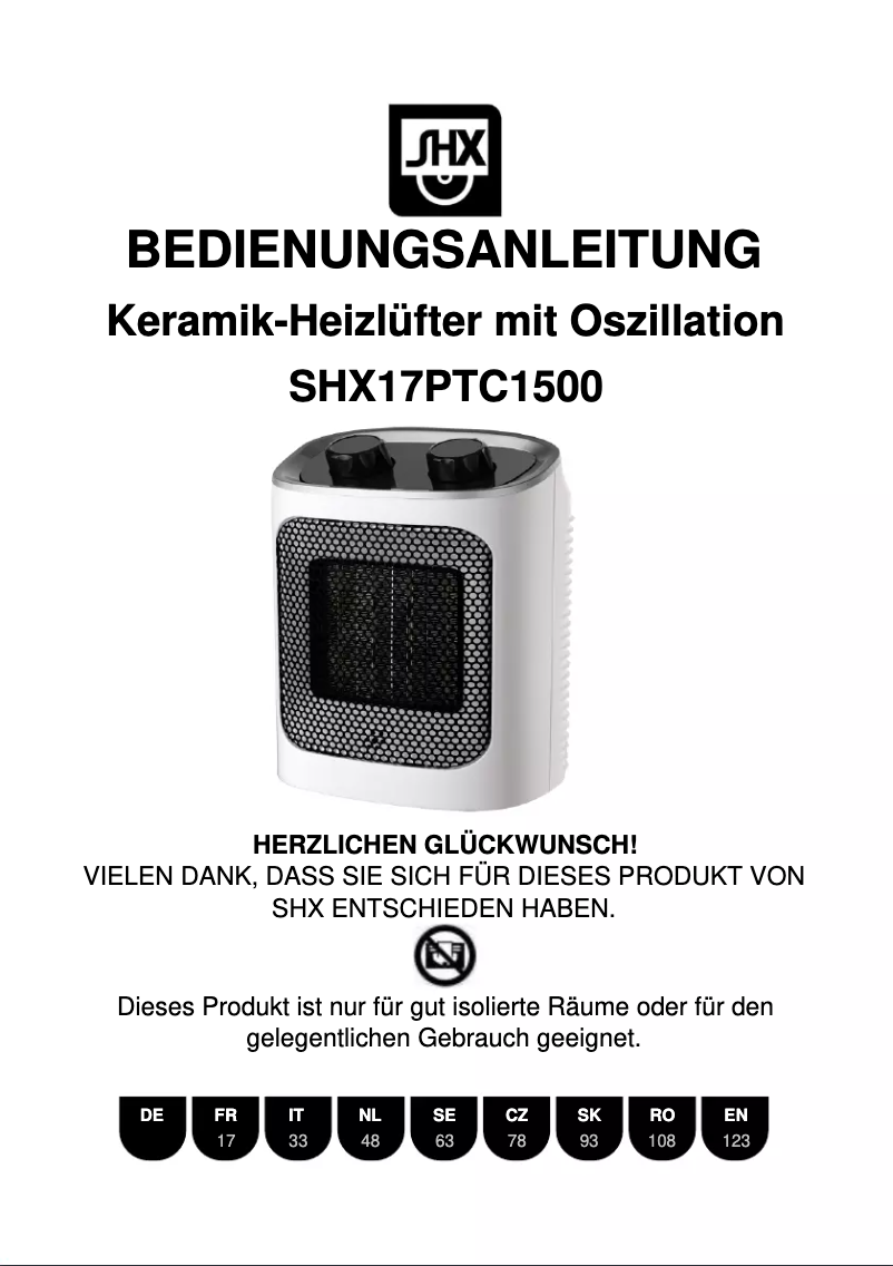 Page 1 de la notice Manuel utilisateur SHX SHX17PTC1500