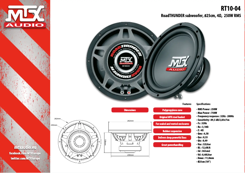 Page 1 de la notice Fiche technique MTX Audio RT10-04