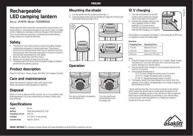 Page n°1 - Manuel utilisateur Asaklitt FD390ER30