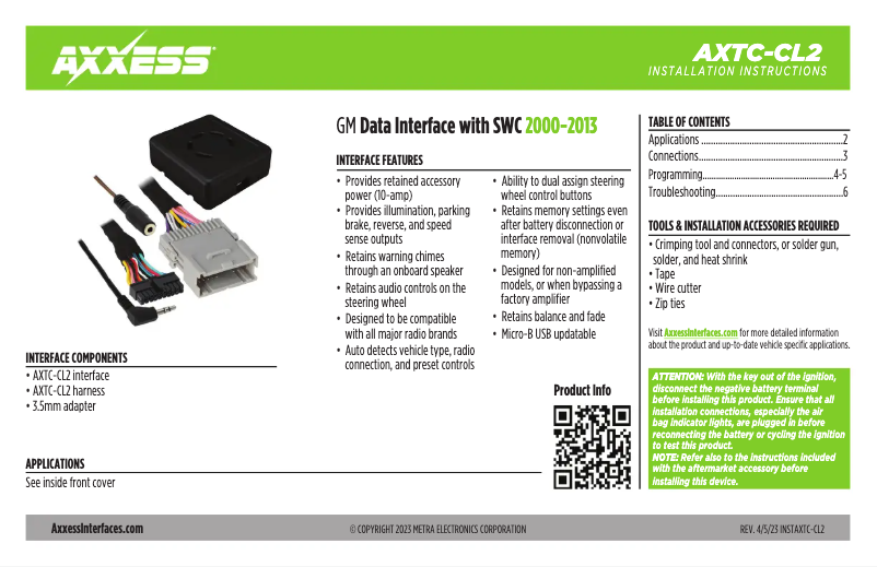 Page 1 de la notice Manuel utilisateur AXESS AXTC-CL2