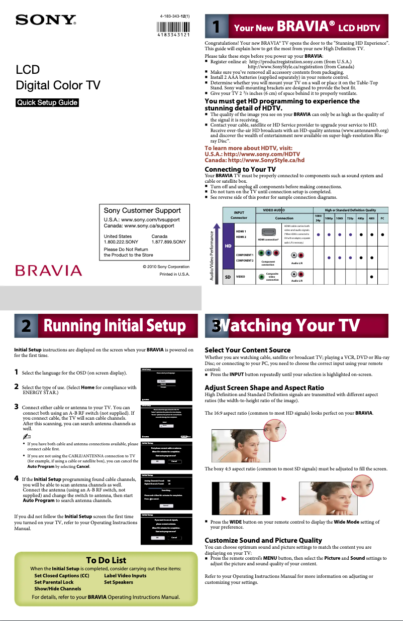 Page 1 de la notice Guide d'installation Sony Bravia KDL-22BX300