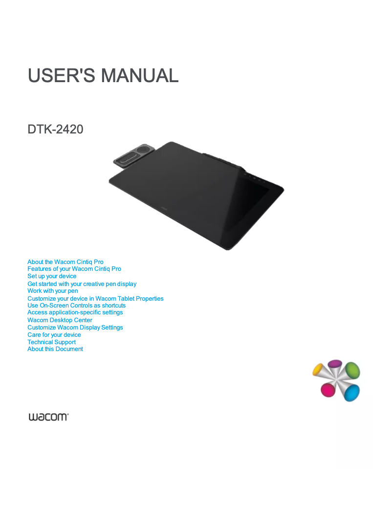 Page 1 de la notice Manuel utilisateur Wacom Cintiq Pro 24 Pen