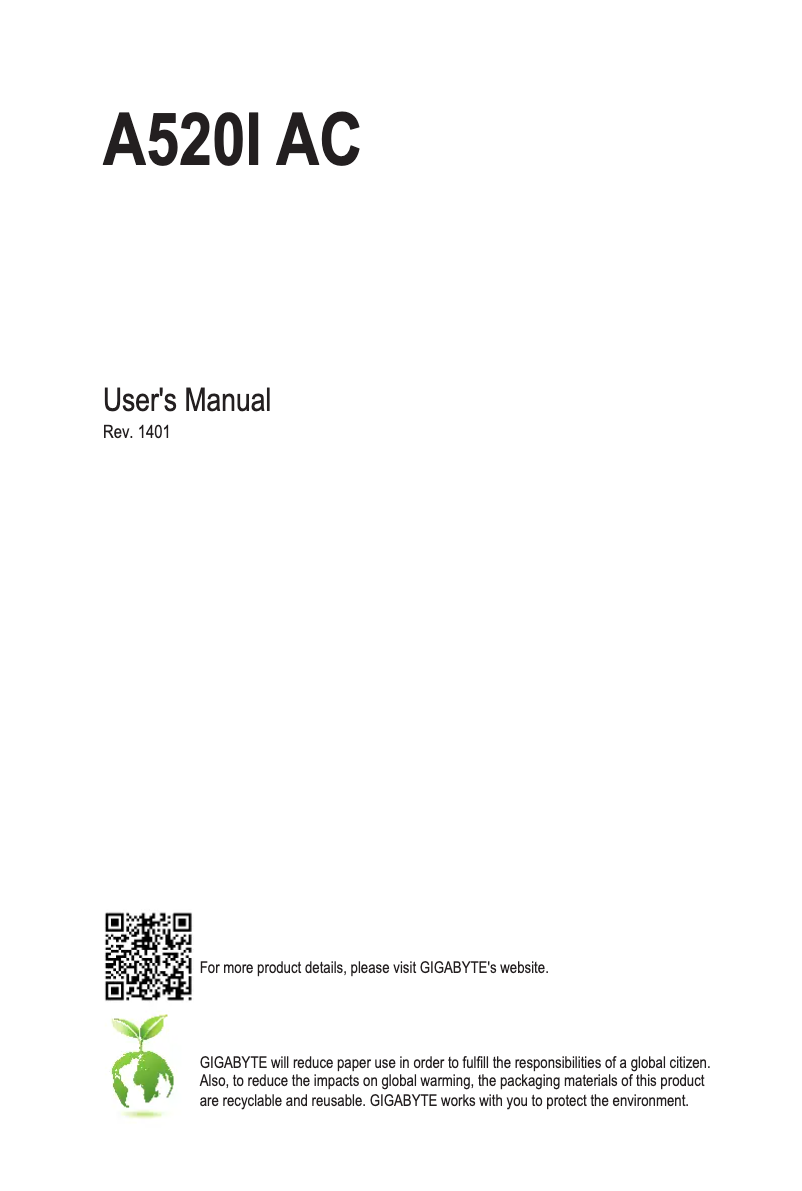 Page 1 de la notice Manuel utilisateur Gigabyte A520I AC