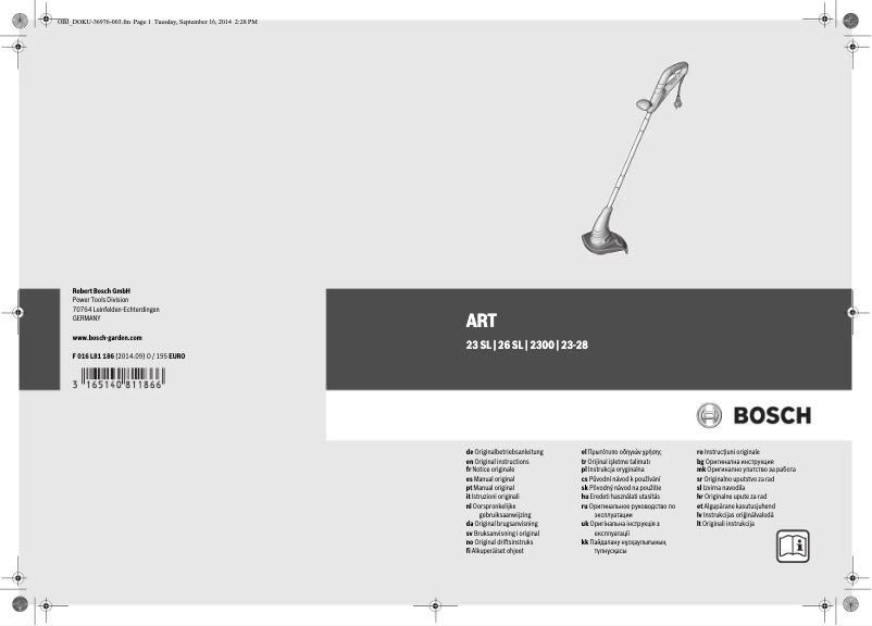 Image de la première page du manuel de l'appareil ART 26 SL