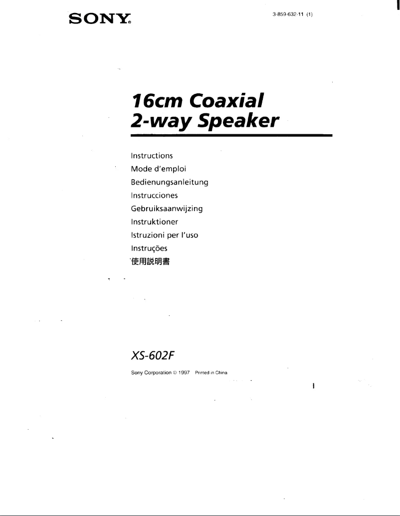 Page 1 de la notice Manuel utilisateur Sony XS-602F