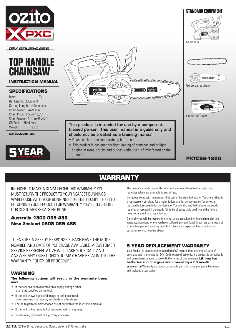 Página 1 del manual Manual de usuario Ozito PXTCSK-2520