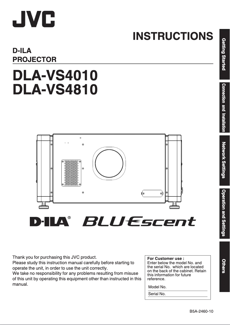 Page 1 de la notice Manuel utilisateur JVC DLA-VS4810