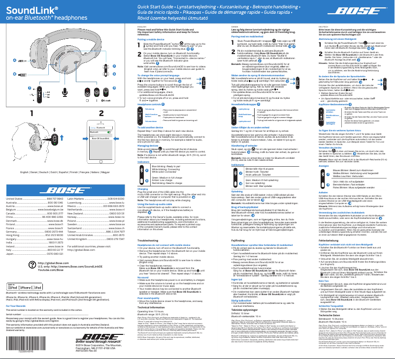 Page n°1 - Manuel utilisateur Bose SoundLink on-ear