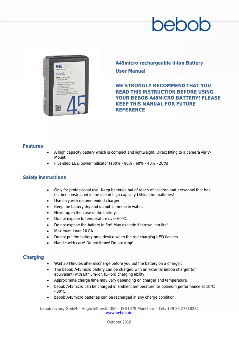 Page n°1 - Manuel utilisateur Bebob A45micro