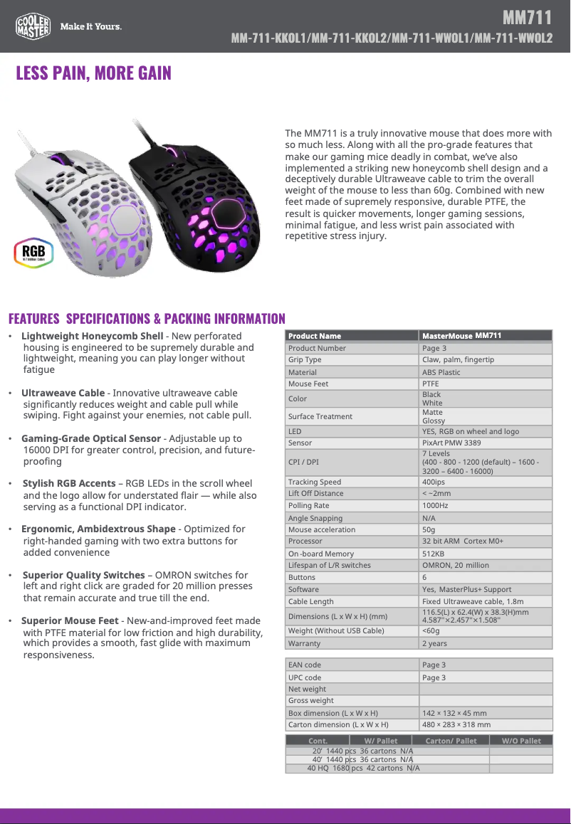 Page n°1 - Fiche technique Cooler Master MM711