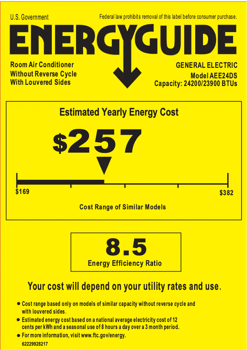 Page 1 of the manual Energy Label GE AEE24DS