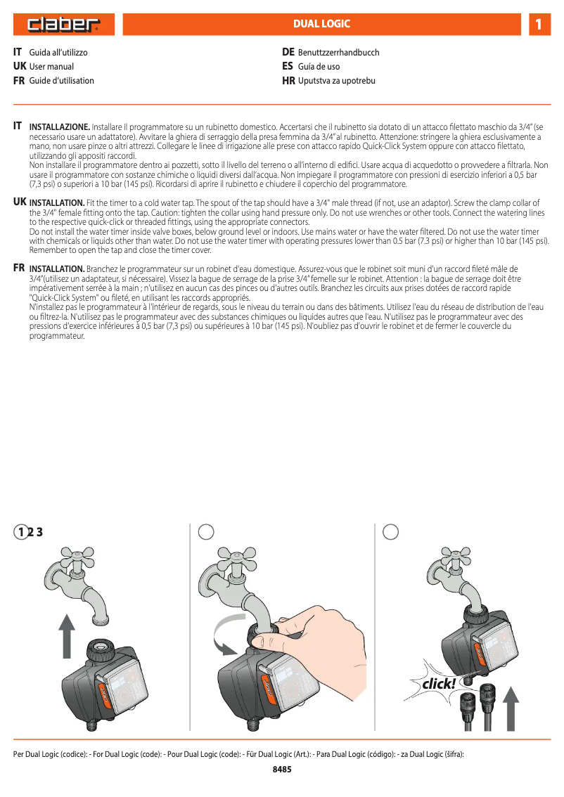 Page 1 de la notice Manuel utilisateur Claber Dual Logic 8486