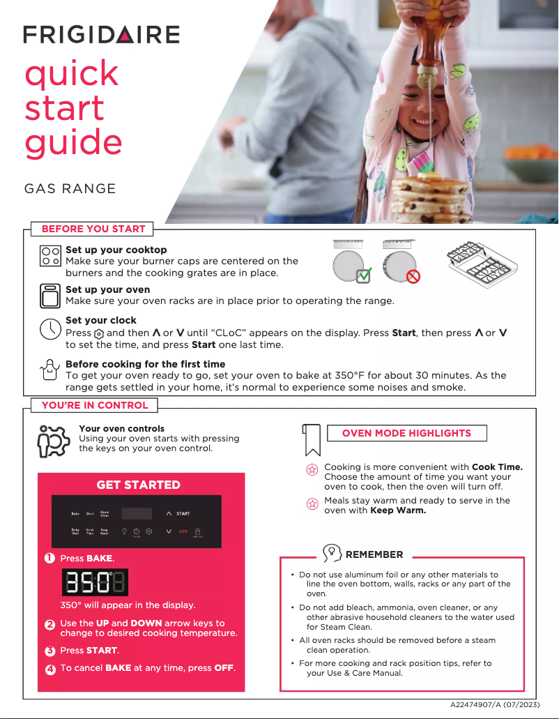 Page n°1 - Guide de démarrage rapide Frigidaire FCRG3062AW