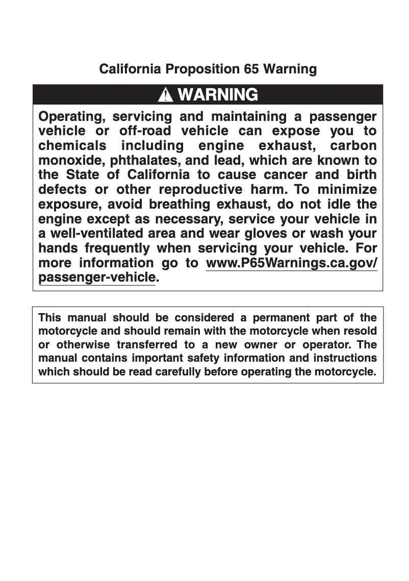 Page 1 de la notice Manuel utilisateur Suzuki RMX450Z (2019)