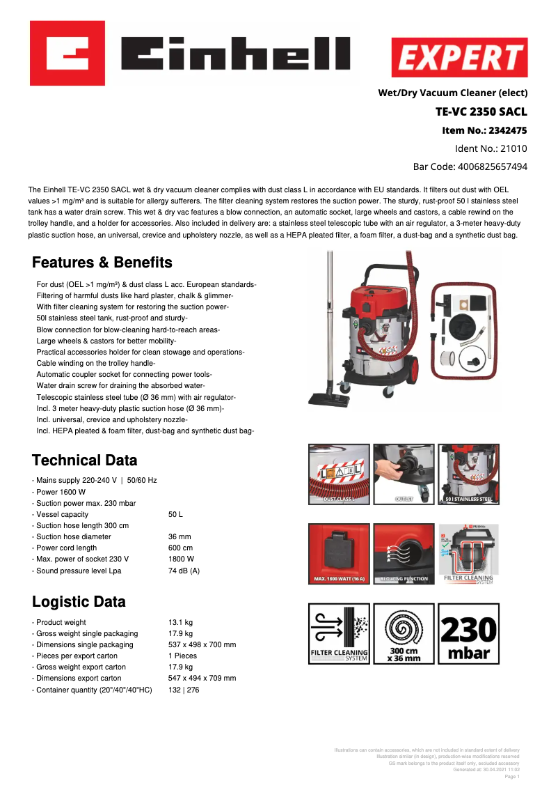 Image de la première page du manuel de l'appareil TE-VC 2350 SACL