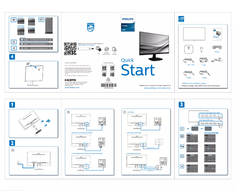 Page n°1 - Guide de démarrage rapide Philips V Line 243V7QDAB