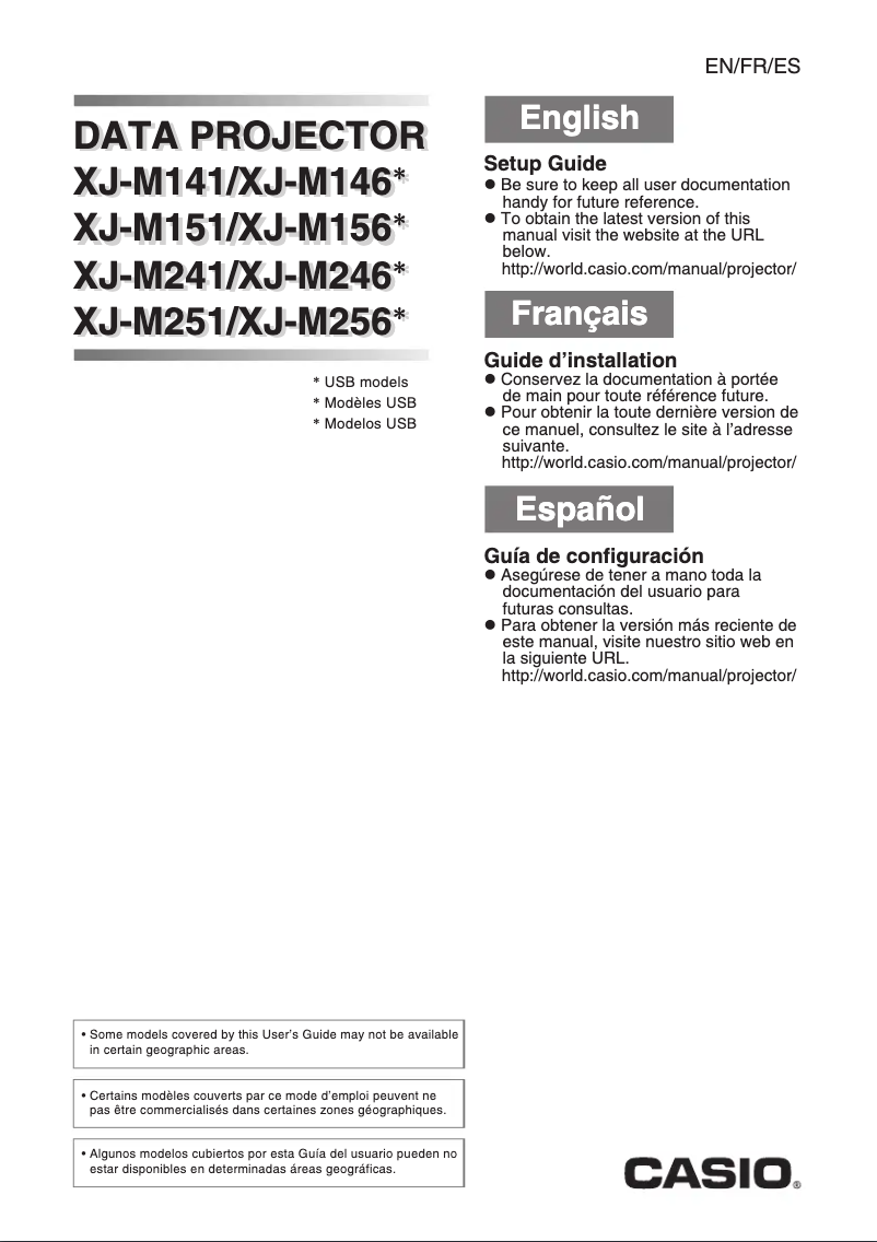Page 1 de la notice Guide d'installation Casio XJ-M246