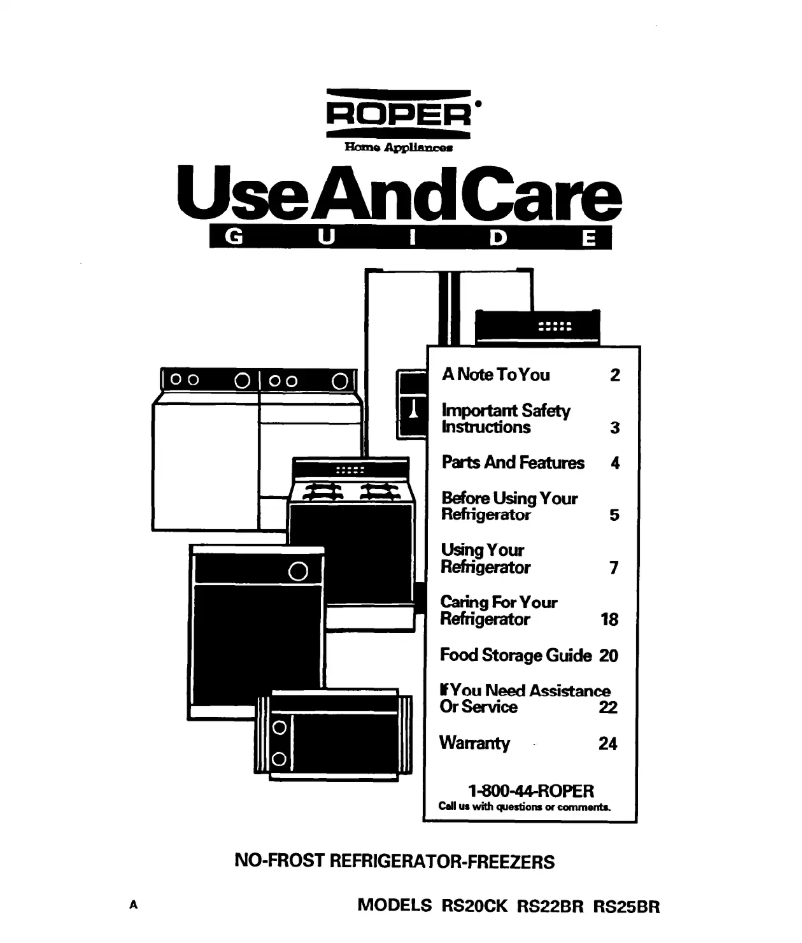 Page 1 de la notice Manuel utilisateur Roper RS20CKXAL02