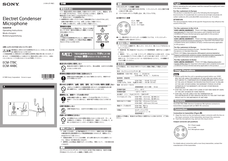 Page n°1 - Manuel utilisateur Sony ECM-44BPT