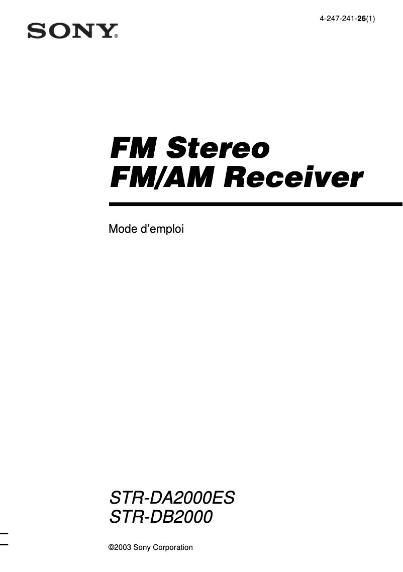 Page 1 de la notice Manuel utilisateur Sony STR-DA2000ES