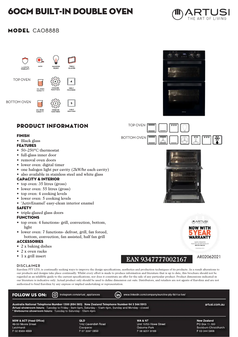 Page 1 de la notice Fiche technique Artusi CAO888