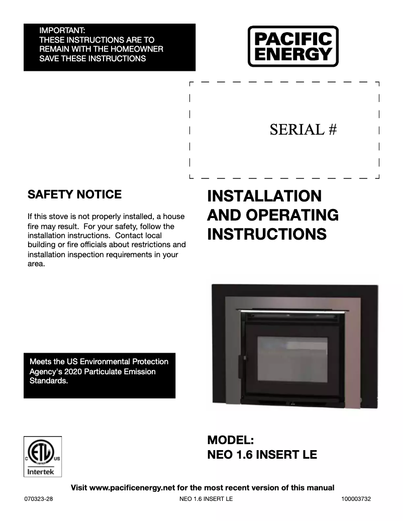 Image de la première page du manuel de l'appareil Neo 1.6 Insert LE