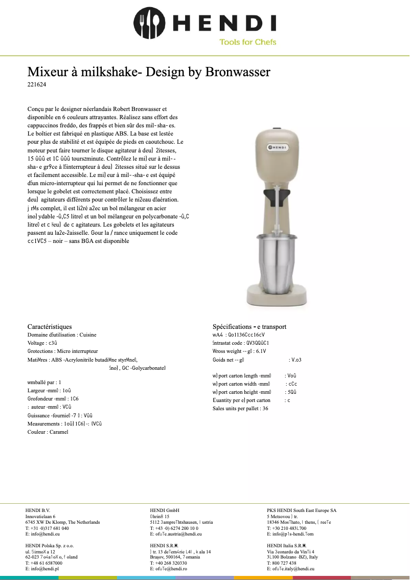 Page 1 de la notice Fiche technique Hendi 221617