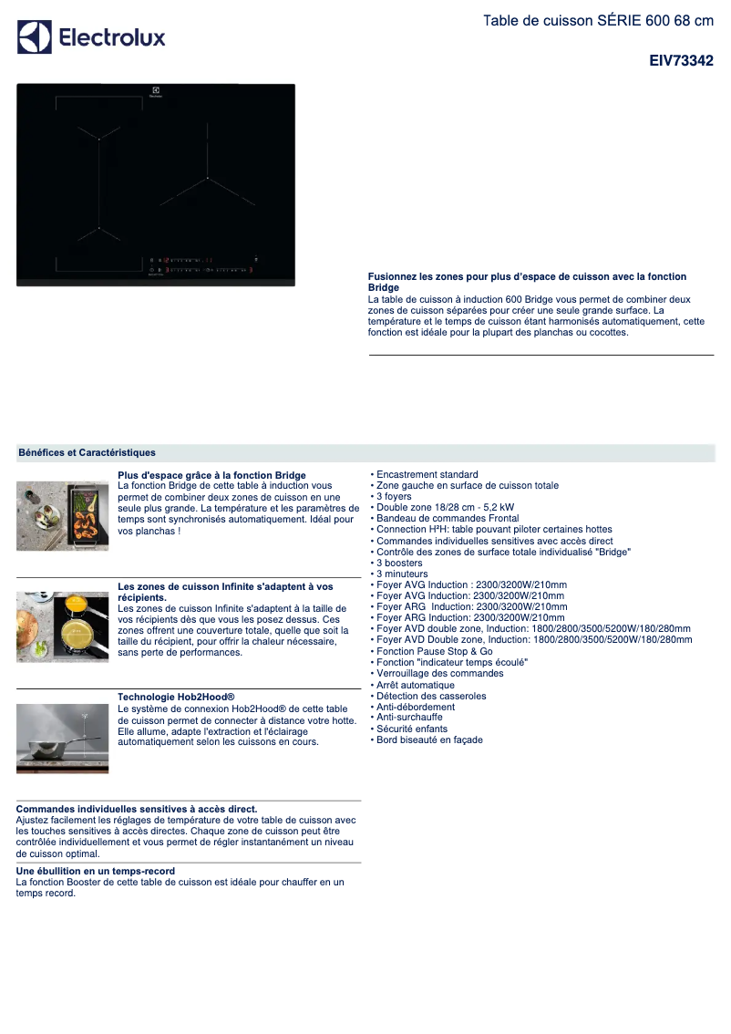 Page 1 de la notice Fiche technique Electrolux EIV73342