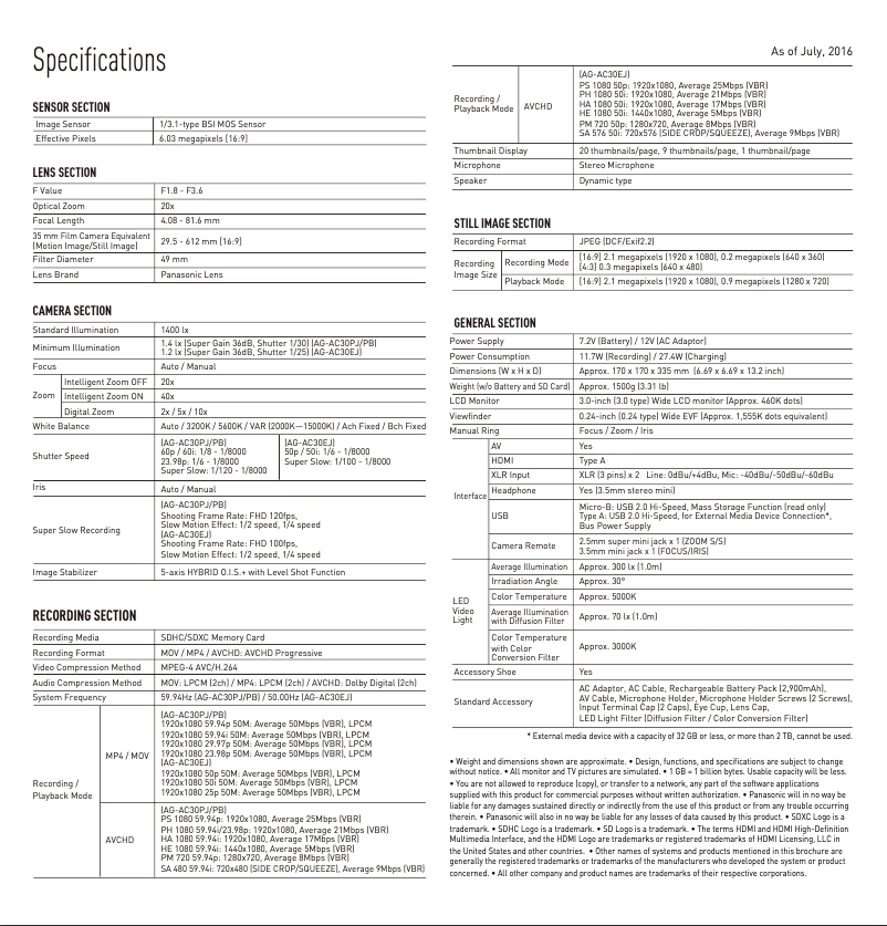 Image de la première page du manuel de l'appareil AG-AC30