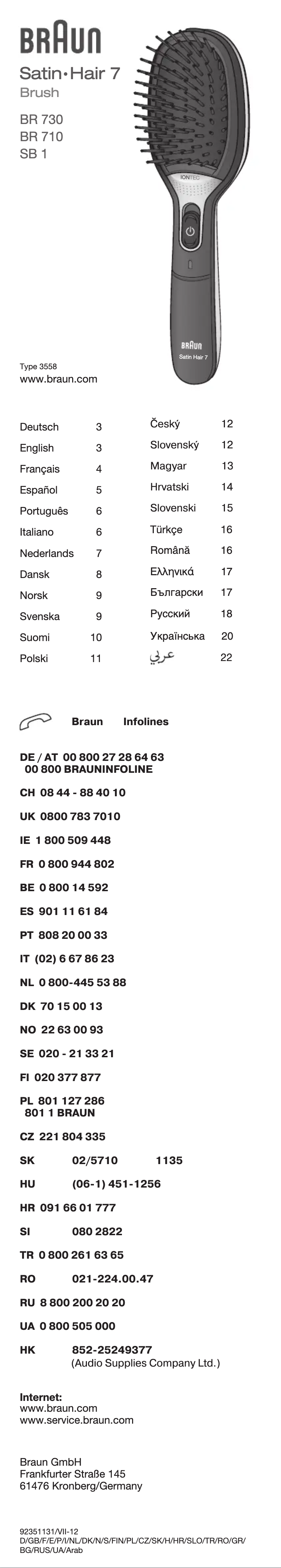 Page n°1 - Manuel utilisateur Braun Satin Hair 7 BR 730