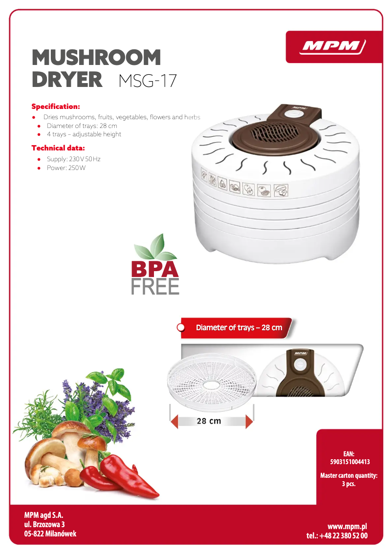 Page 1 de la notice Fiche technique MPM MSG-17