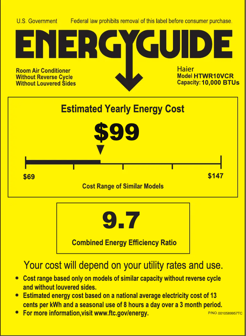 Page 1 de la notice Label énergétique Haier HTWR10VCR