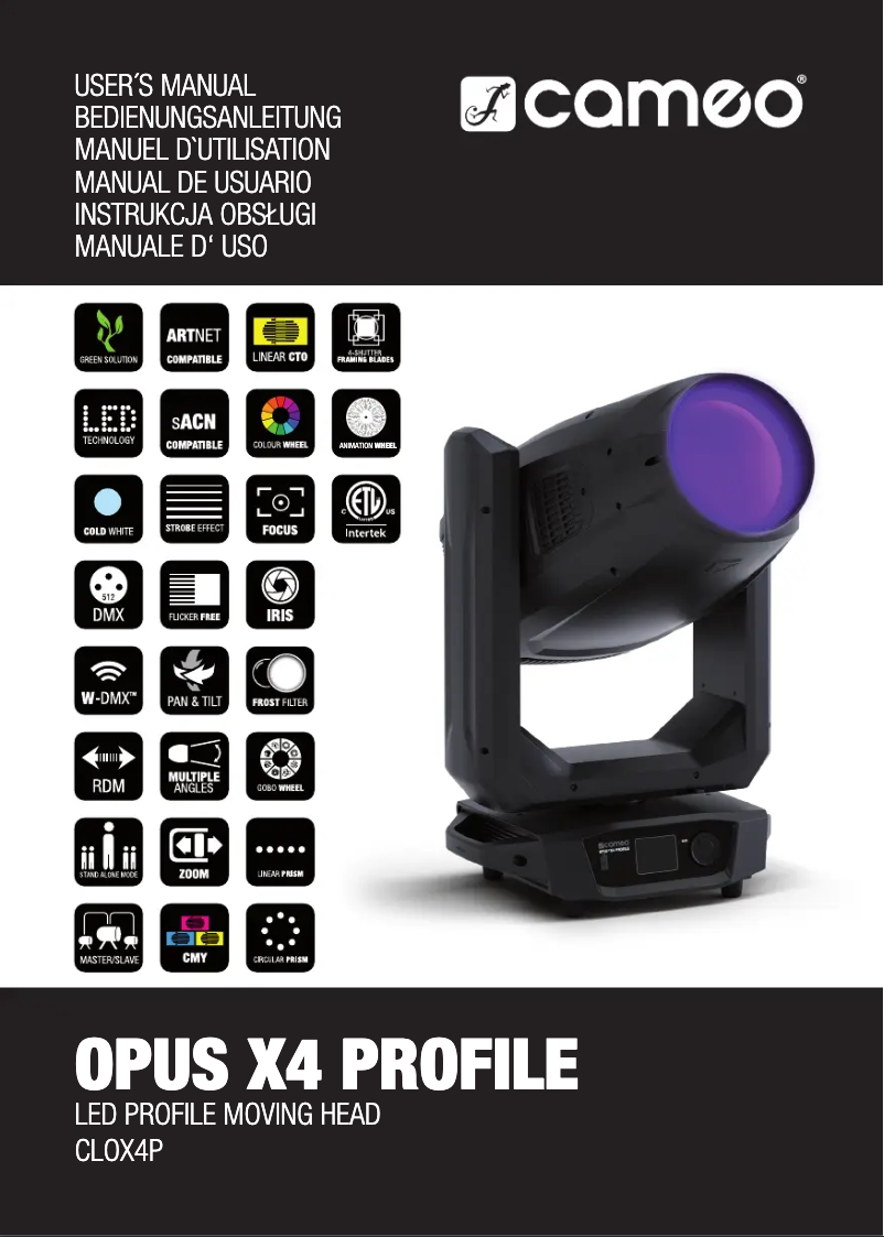 Page 1 de la notice Manuel utilisateur Cameo OPUS X4 PROFILE