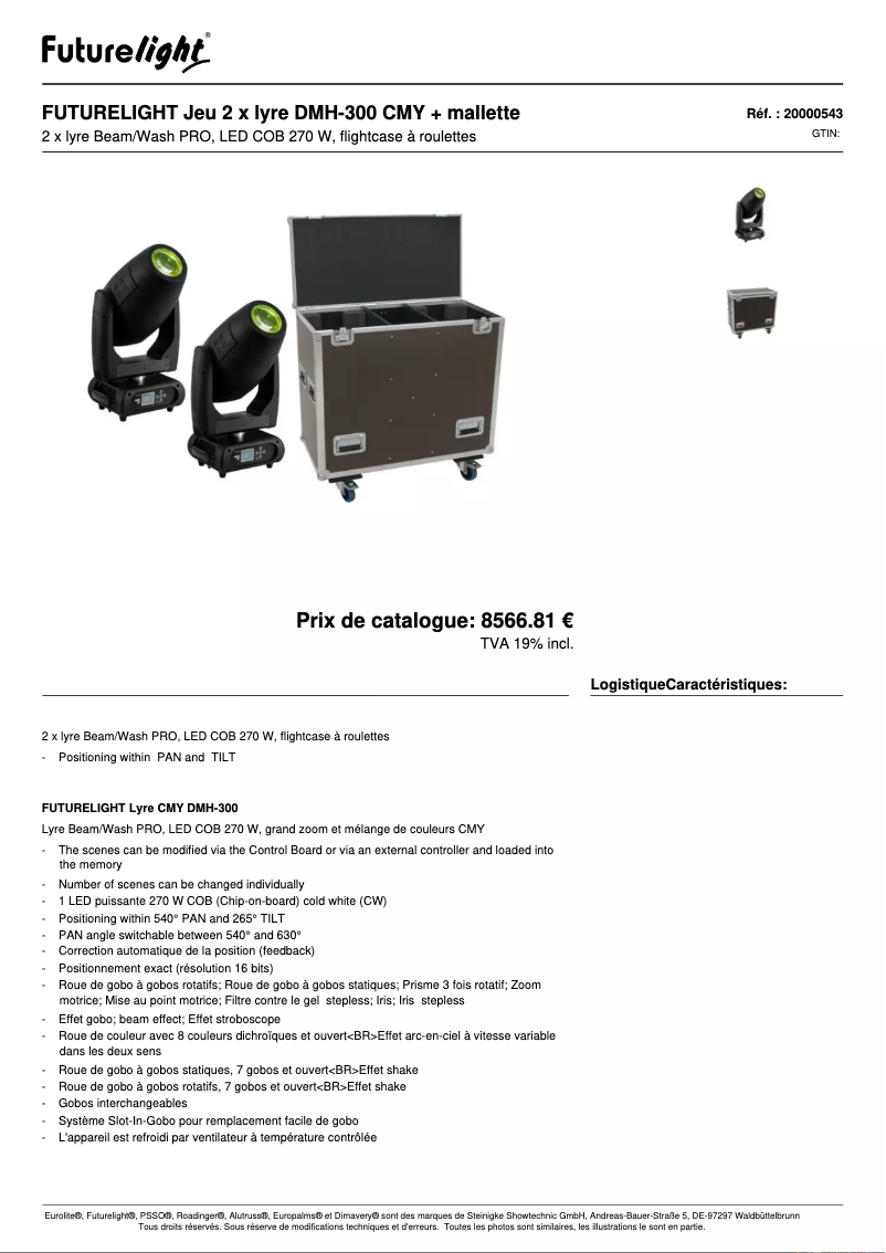 Page 1 de la notice Fiche technique Futurelight DMH-300 CMY