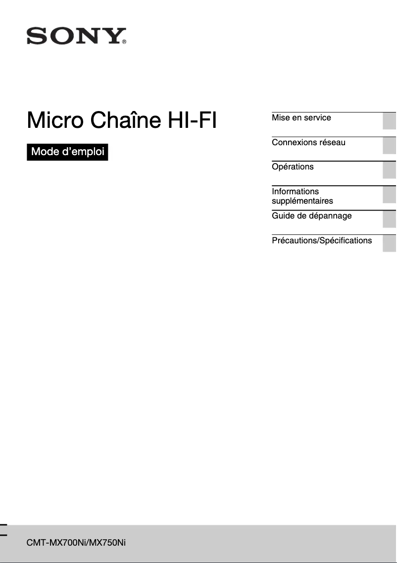 Page 1 de la notice Manuel utilisateur Sony CMT-MX700Ni