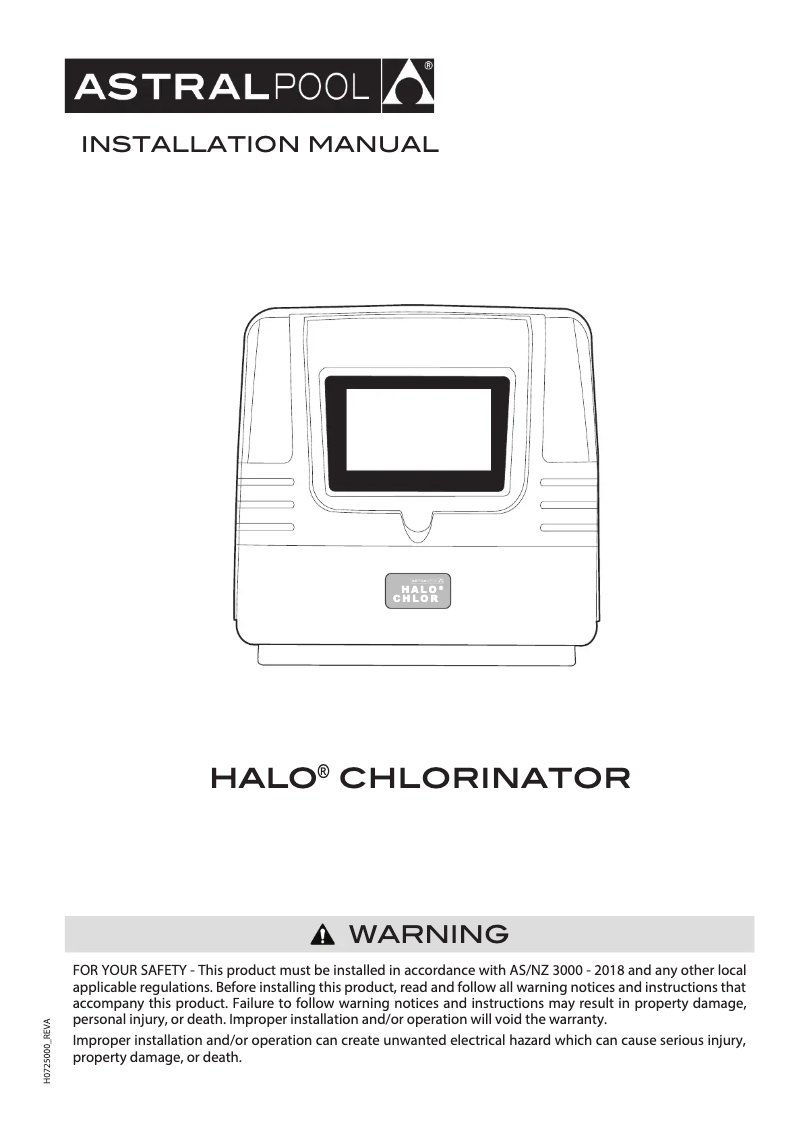 Page 1 de la notice Manuel utilisateur AstralPool Halo Chlor 35