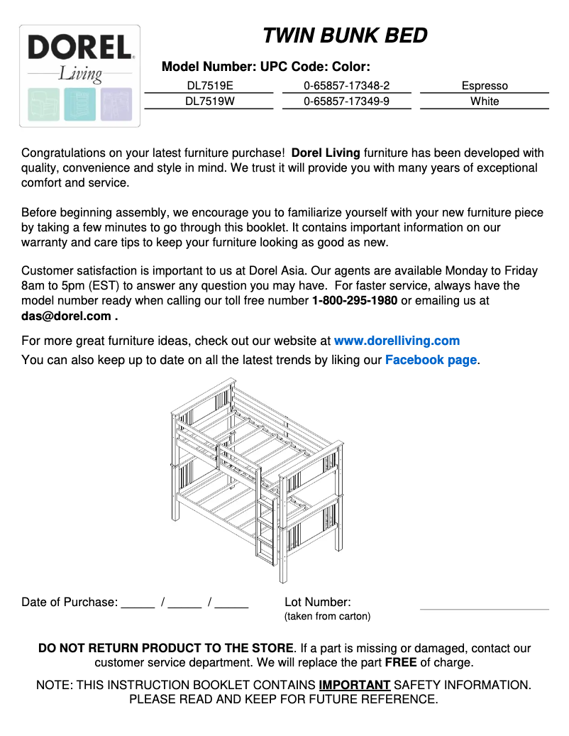 Page n°1 - Manuel utilisateur Dorel DL7519W