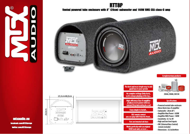 Page 1 de la notice Fiche technique MTX Audio RTT8P