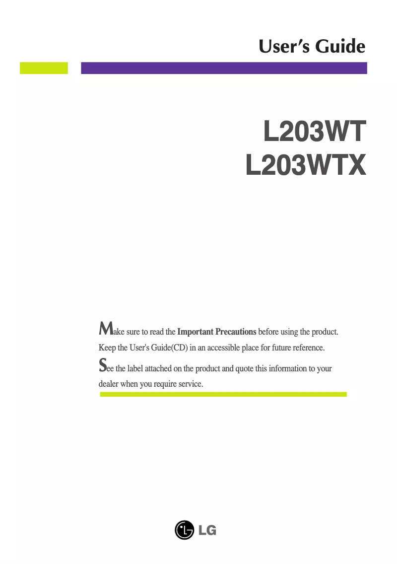 Image de la première page du manuel de l'appareil L203WT