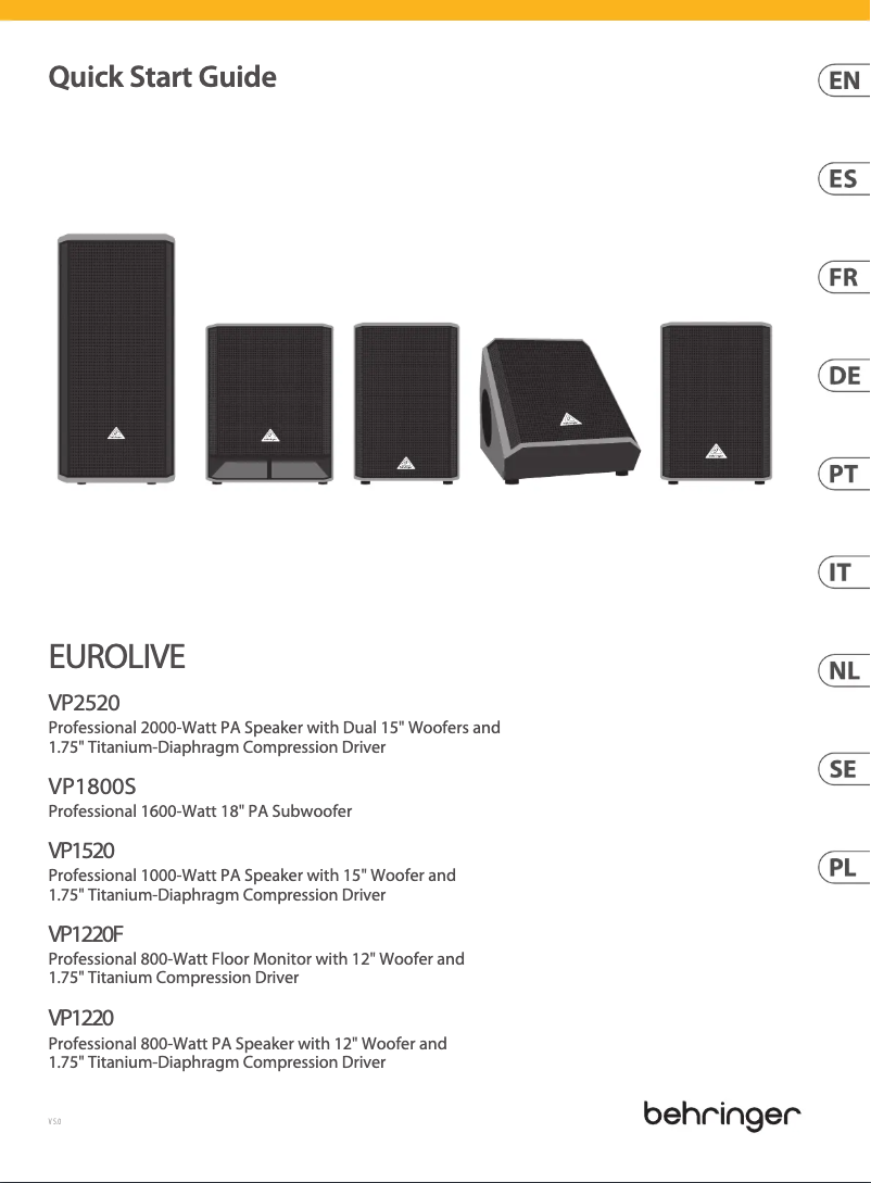 Page n°1 - Guide de démarrage rapide Behringer Eurolive VP2520