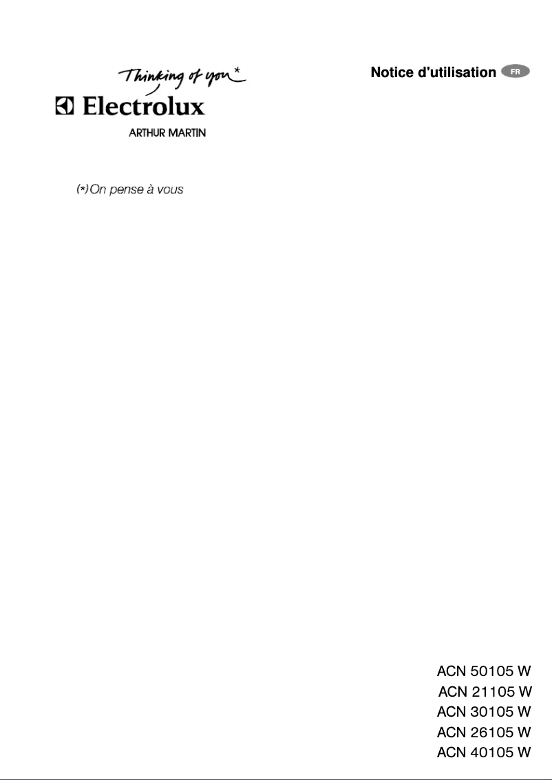 Page 1 de la notice Manuel utilisateur Arthur Martin-Electrolux ACN 40105 W
