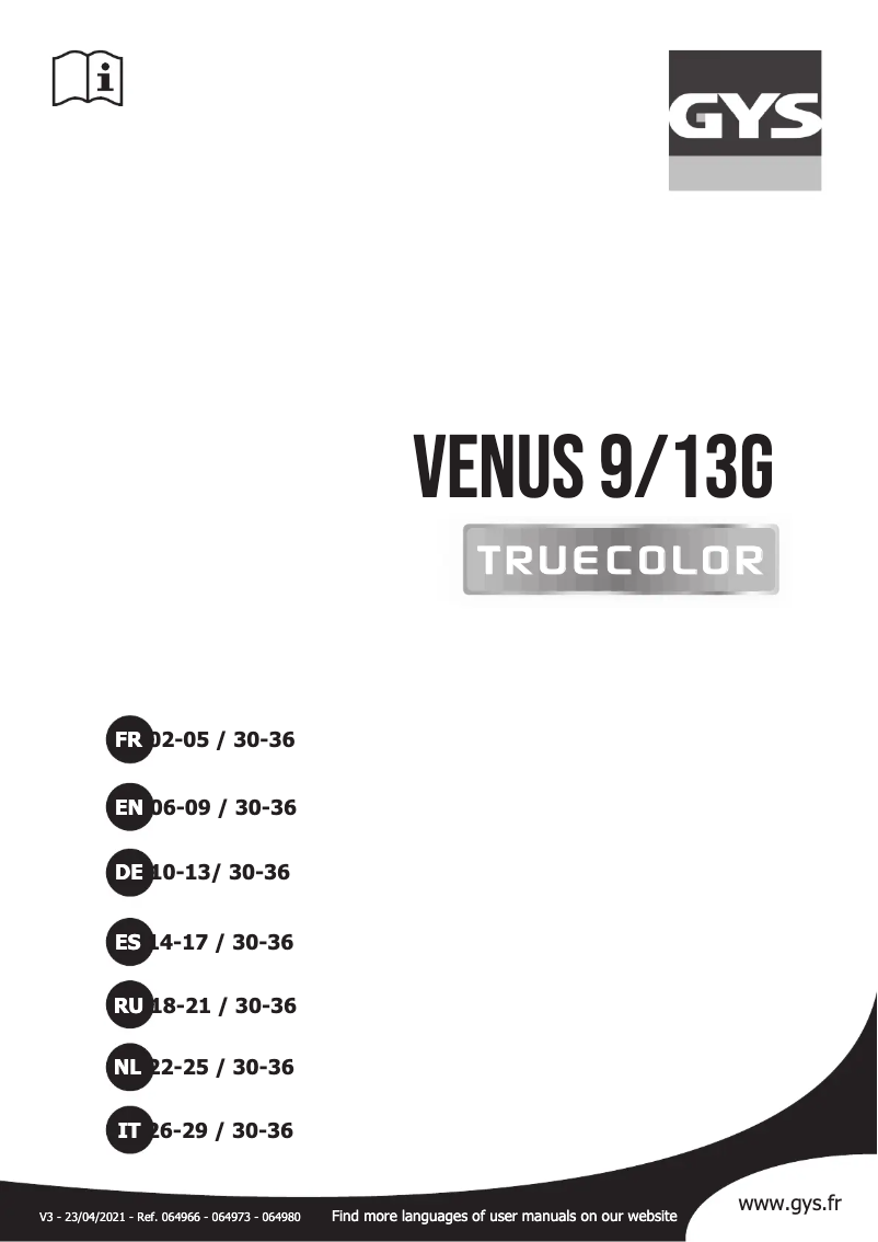 Image de la première page du manuel de l'appareil Venus 9/13 G