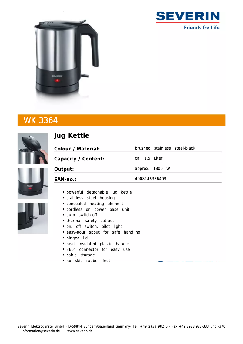 Page n°1 - Fiche technique Severin WK 3364