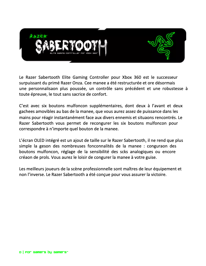 Image de la première page du manuel de l'appareil Sabertooth